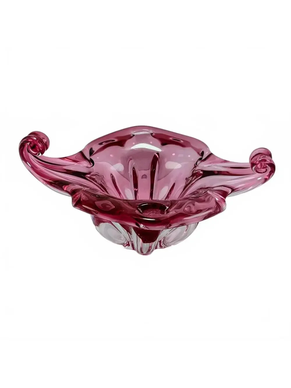 Vintage 1960s Chribska Bohemian Cranbery Art Glass Centerpiece Bowl